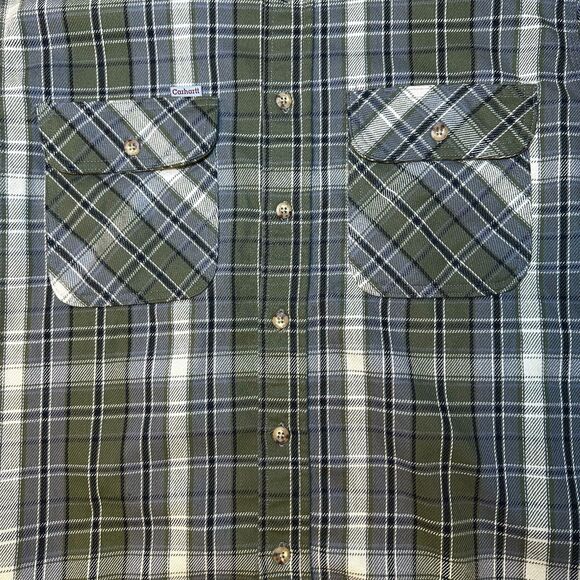 Vintage Carhartt Made in USA Plaid Heavyweight Twill Work Shirt Men’s Large - Picture 4 of 12